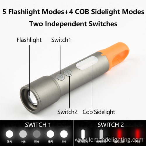 Powerful Zoomable USB-C LED COB Flashlight Sidelight Torch